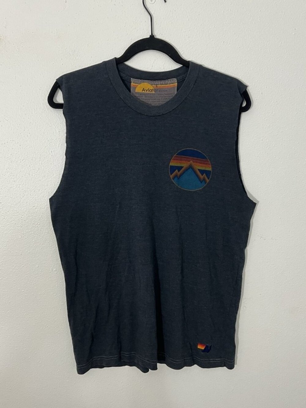 Aviator Nation Gray Mountain Graphic Muscle Tank Size Large
